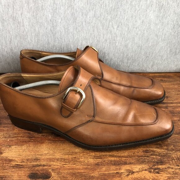 Brooks Brothers Mens Size 12 Brown Slip On‎ Dress Shoes Monk Strap Gold Buckle - Picture 1 of 10